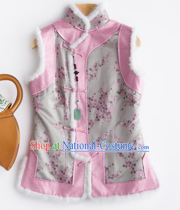 Traditional Chinese National Costume Winter Grey Brocade Vest Tang Suit Waistcoat for Women