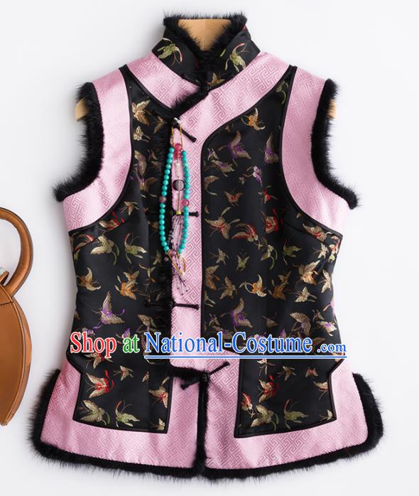 Traditional Chinese National Costume Winter Black Brocade Vest Tang Suit Waistcoat for Women