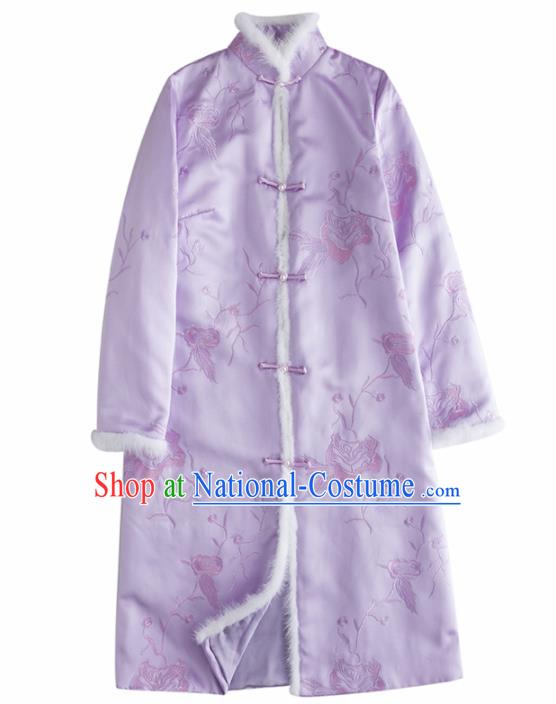 Chinese Traditional Costume National Tang Suit Lilac Coat Outer Garment for Women