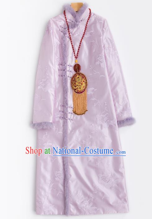 Chinese Traditional National Costume Tang Suit Embroidered Pink Cotton Padded Coat for Women