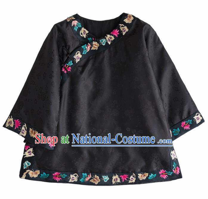 Chinese Traditional National Costume Tang Suit Embroidered Black Shirts for Women