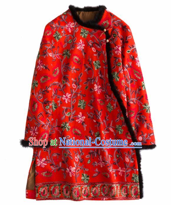 Chinese Traditional National Costume Tang Suit Outer Garment Red Blouse for Women