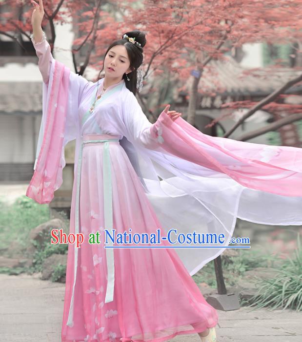 Chinese Ancient Embroidered Traditional Dress Jin Dynasty Palace Princess Historical Costume for Women