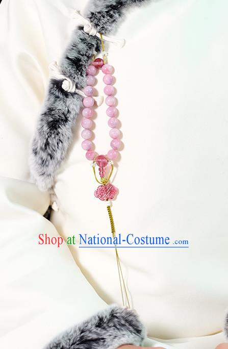 Chinese Traditional Jewelry Accessories Classical Pressure Front Pink Beads Tassel Brooch for Women