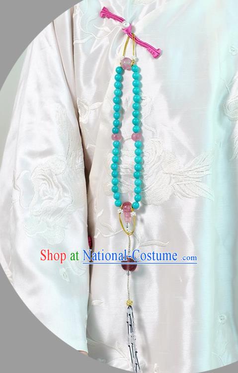 Chinese Traditional Jewelry Accessories Classical Pressure Front Green Beads Tassel Brooch for Women