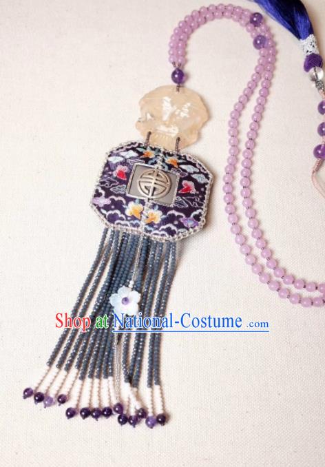 Chinese Traditional Jewelry Accessories Classical Pressure Front Embroidered Sachet Tassel Necklace for Women