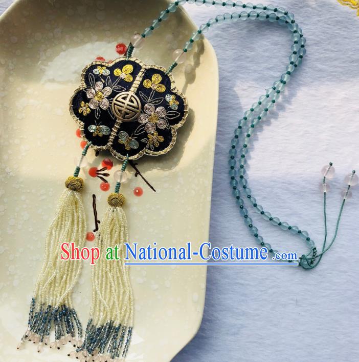 Chinese Traditional Jewelry Accessories Classical Pressure Black Embroidered Tassel Brooch for Women