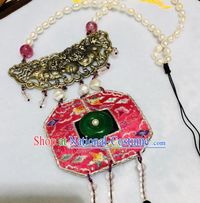 Chinese Traditional Jewelry Accessories Classical Embroidered Tassel Jade Necklace for Women