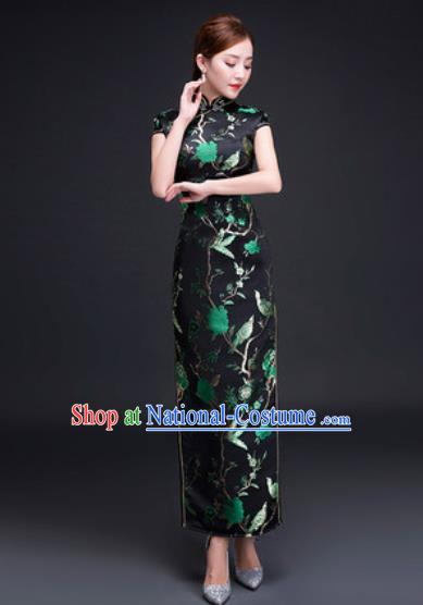 Chinese Traditional National Costume Classical Wedding Cheongsam Slim Black Qipao Dress for Women