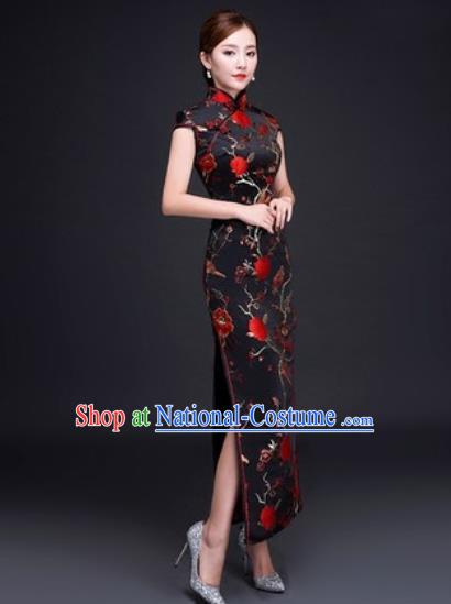 Chinese Traditional National Costume Classical Wedding Cheongsam Red Peony Qipao Dress for Women