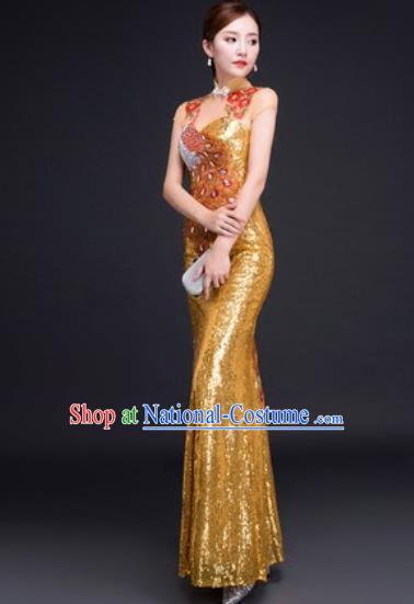 Chinese Traditional National Costume Classical Wedding Golden Fishtail Full Dress for Women