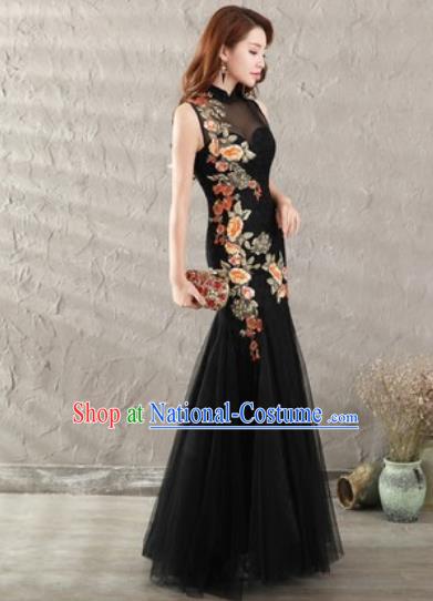 Chinese Traditional National Costume Classical Wedding Black Veil Fishtail Full Dress for Women