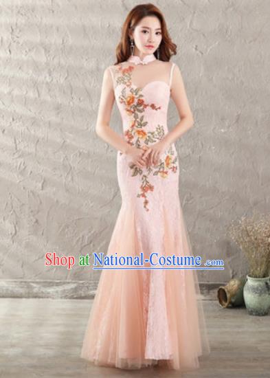 Chinese Traditional National Costume Classical Wedding Pink Veil Fishtail Full Dress for Women