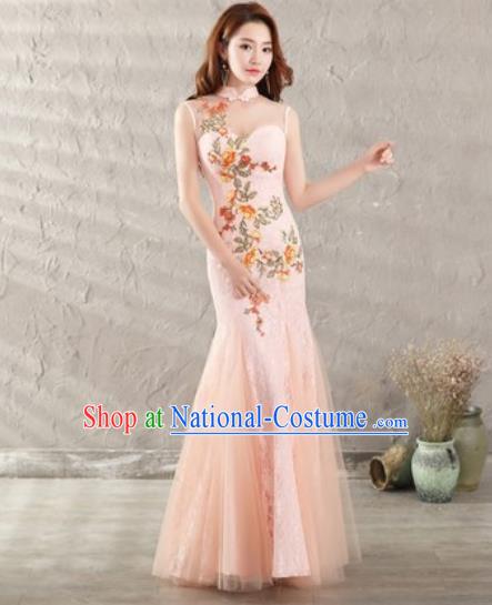 Chinese Traditional National Costume Classical Wedding Pink Veil Fishtail Full Dress for Women