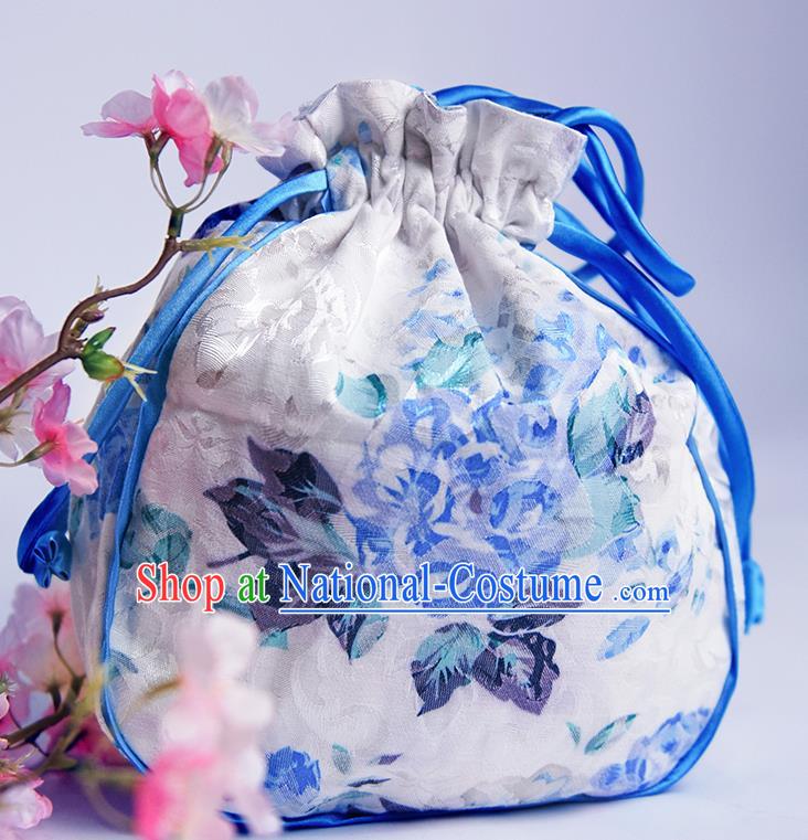 Chinese Traditional Hanfu Accessories Classical Embroidered Printing Peony Silk Handbag for Women