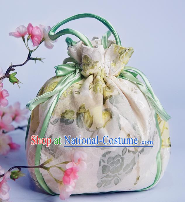 Chinese Traditional Hanfu Accessories Classical Embroidered Silk Green Handbag for Women