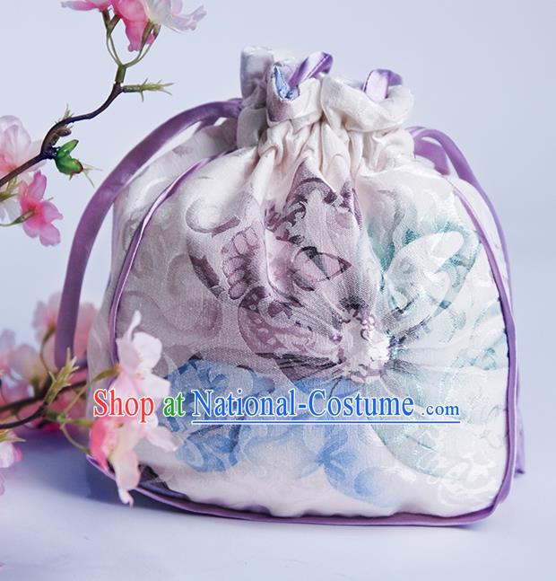 Chinese Traditional Hanfu Accessories Classical Embroidered Silk Purple Handbag for Women