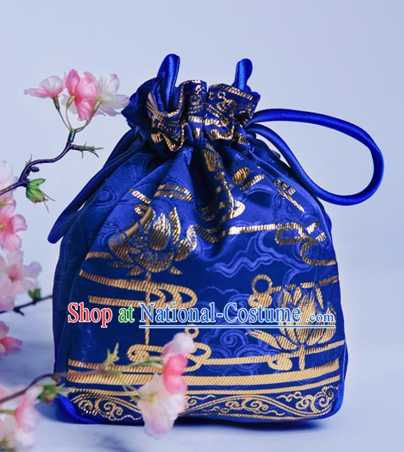 Chinese Traditional Hanfu Accessories Classical Royalblue Brocade Handbag for Women