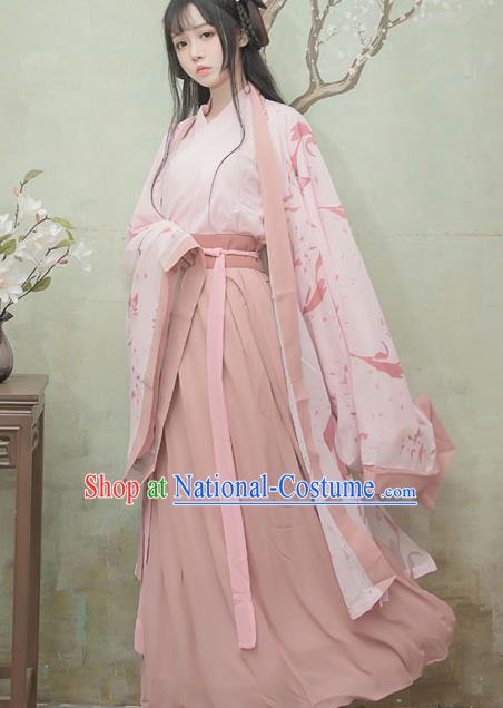 Chinese Ancient Swordswoman Pink Hanfu Dress Jin Dynasty Palace Princess Traditional Historical Costume for Women