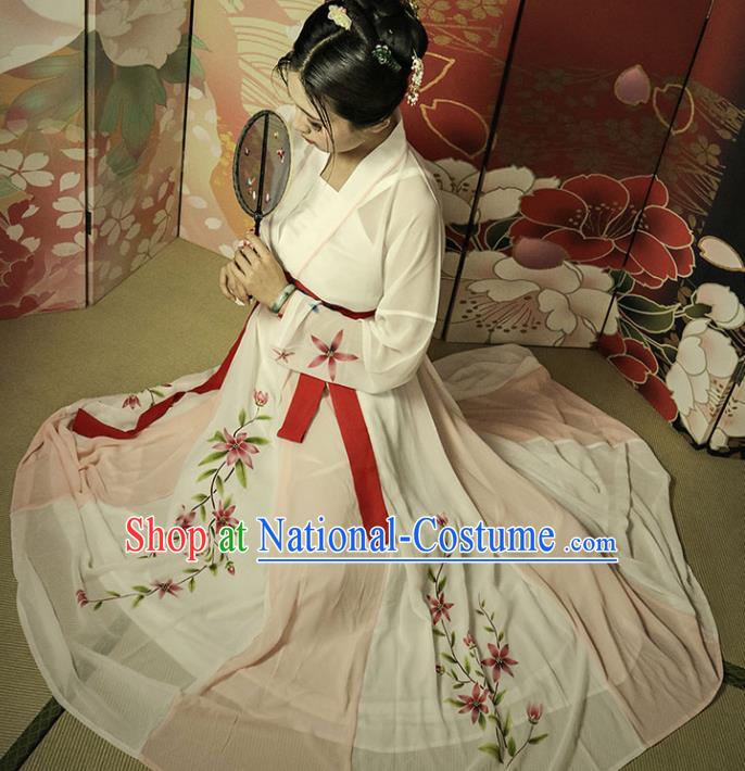 Chinese Ancient Tang Dynasty Young Mistress Hanfu Dress Traditional Embroidered Historical Costume for Women