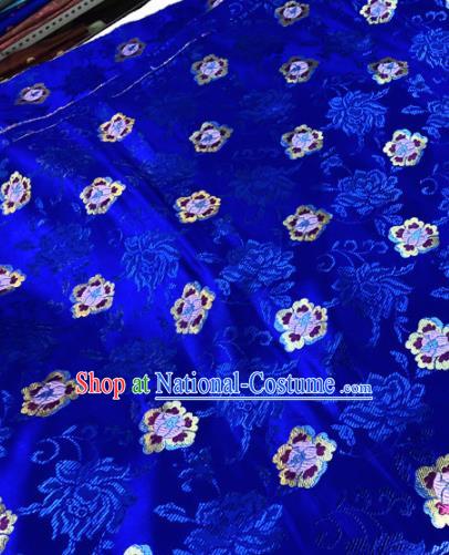 Chinese Traditional Buddhism Peony Flowers Pattern Design Royalblue Brocade Silk Fabric Tibetan Robe Satin Fabric Asian Material