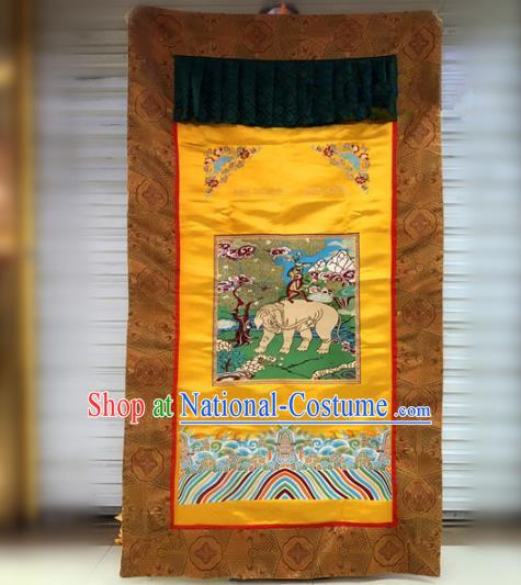 Chinese Traditional Buddhism Golden Brocade Curtain Decoration Vajrayana Buddhist Altar Portiere