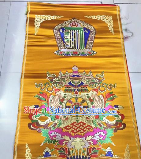 Chinese Traditional Buddhism Composite Flowers Pattern Design Golden Brocade Silk Fabric Tibetan Robe Satin Fabric Asian Material