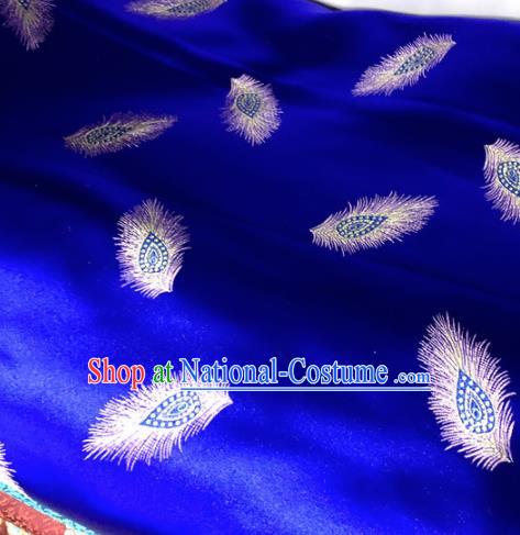 Chinese Traditional Buddhism Peacock Feather Pattern Design Royalblue Brocade Silk Fabric Tibetan Robe Satin Fabric Asian Material