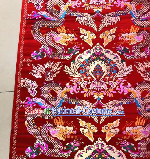 Chinese Traditional Buddhism Cloud Dragon Pattern Design Red Brocade Silk Fabric Tibetan Robe Satin Fabric Asian Material