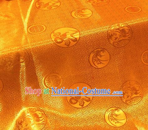 Chinese Traditional Buddhism Calabash Orchid Pattern Design Golden Brocade Silk Fabric Tibetan Robe Satin Fabric Asian Material