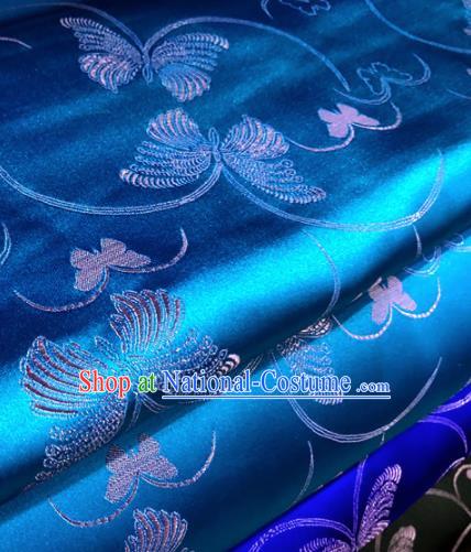 Chinese Traditional Buddhism Butterfly Pattern Design Blue Brocade Silk Fabric Tibetan Robe Satin Fabric Asian Material