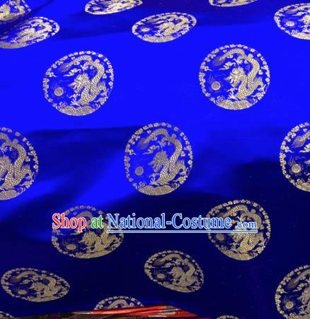 Chinese Traditional Buddhism Round Dragons Pattern Design Royalblue Brocade Silk Fabric Tibetan Robe Satin Fabric Asian Material