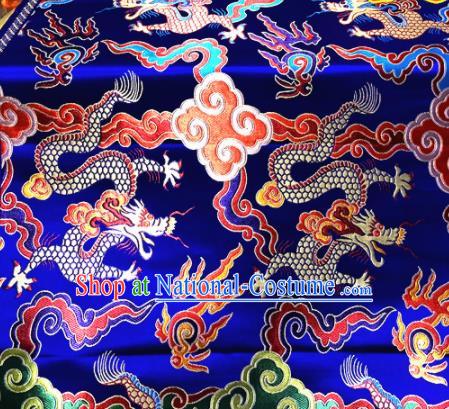 Chinese Traditional Buddhism Cloud Dragons Pattern Design Royalblue Brocade Silk Fabric Tibetan Robe Satin Fabric Asian Material