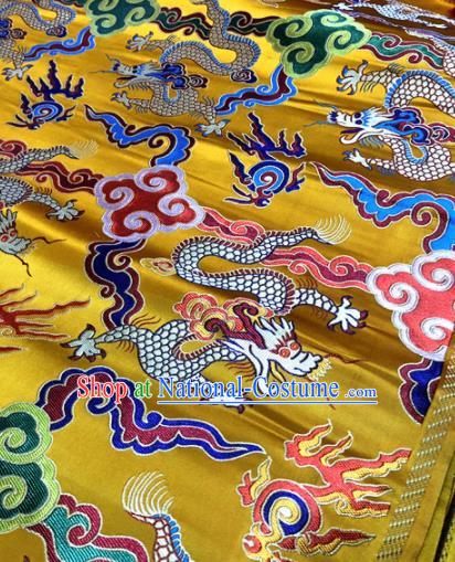 Chinese Traditional Buddhism Cloud Dragons Pattern Design Golden Brocade Silk Fabric Tibetan Robe Satin Fabric Asian Material