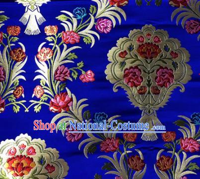 Chinese Traditional Buddhism Pattern Royalblue Brocade Silk Fabric Tibetan Robe Satin Fabric Asian Material