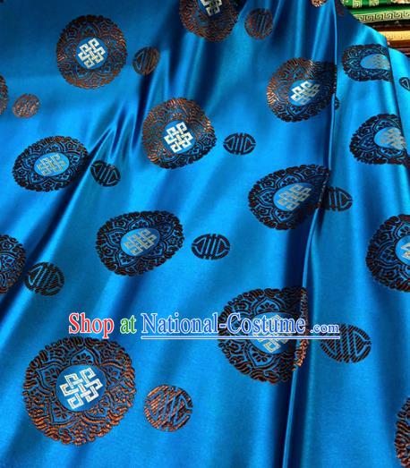 Chinese Traditional Buddhism Lucky Pattern Blue Brocade Silk Fabric Tibetan Robe Satin Fabric Asian Material