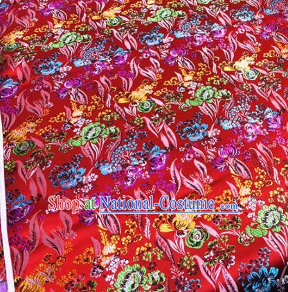 Chinese Traditional Buddhism Rose Flowers Pattern Design Red Brocade Silk Fabric Tibetan Robe Satin Fabric Asian Material