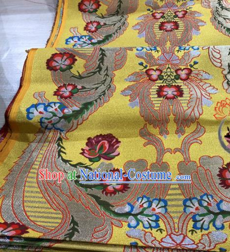 Chinese Traditional Buddhism Phoenix Pattern Yellow Brocade Silk Fabric Tibetan Robe Satin Fabric Asian Material