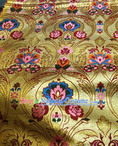 Chinese Traditional Buddhism Cockscomb Pattern Golden Brocade Silk Fabric Tibetan Robe Satin Fabric Asian Material