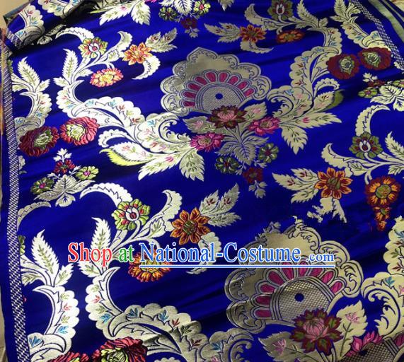 Chinese Traditional Buddhism Chrysanthemum Pattern Royalblue Brocade Silk Fabric Tibetan Robe Satin Fabric Asian Material