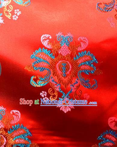 Chinese Traditional Buddhism Rosette Pattern Red Brocade Silk Fabric Tibetan Robe Satin Fabric Asian Material