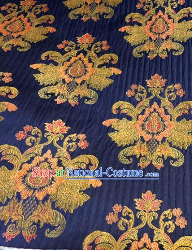 Chinese Traditional Buddhism Pattern Navy Brocade Silk Fabric Tibetan Robe Satin Fabric Asian Material