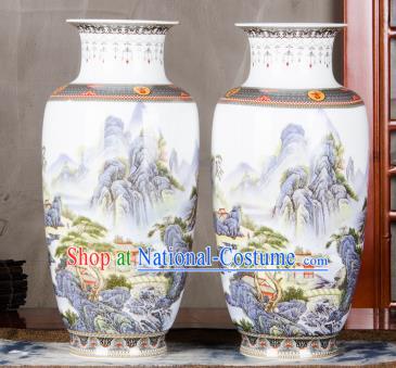 Chinese Traditional Printing Temple View Enamel Vase Jingdezhen Ceramic Handicraft