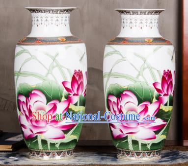 Chinese Traditional Printing Lotus Enamel Vase Jingdezhen Ceramic Handicraft