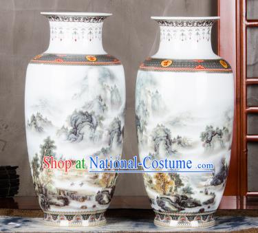 Chinese Traditional Printing Valley View Enamel Vase Jingdezhen Ceramic Handicraft