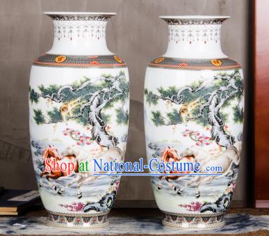 Chinese Traditional Printing Horses Enamel Vase Jingdezhen Ceramic Handicraft