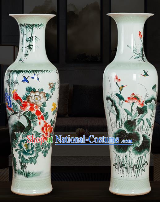 Chinese Traditional Printing Peony Lotus Enamel Vase Jingdezhen Ceramic Handicraft