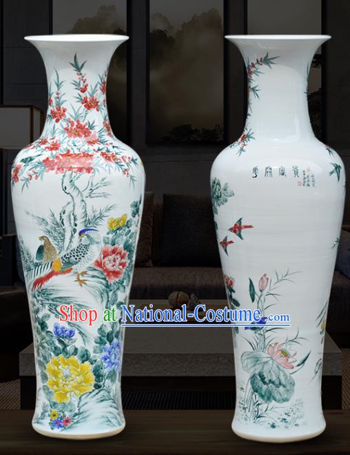 Chinese Traditional Printing Peony Birds Lotus Enamel Vase Jingdezhen Ceramic Handicraft