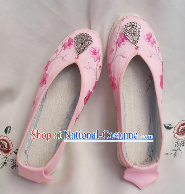 Chinese Ancient Princess Pink Shoes Traditional Wedding Cloth Shoes Hanfu Shoes Embroidered Shoes for Women