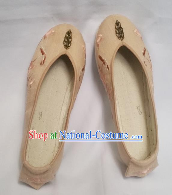 Chinese Ancient Princess Beige Shoes Traditional Wedding Cloth Shoes Hanfu Shoes Embroidered Shoes for Women